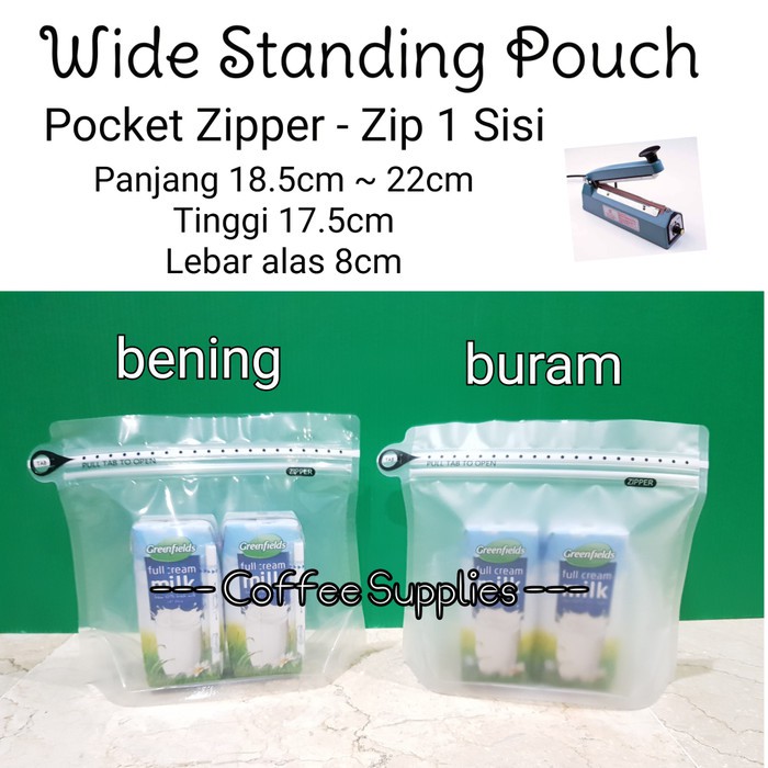 

WIDE STANDING POUCH CLEAR TRANSPARENT kemasan unik kantong transparan bening buram packaging import