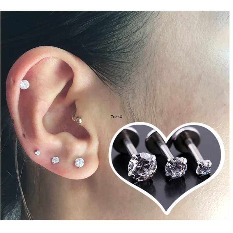 1pc Anting Tindik Bibir Helix Tragus 16guage Bahan Stainless Steel Panjang 4mm Dengan 4 Cakar