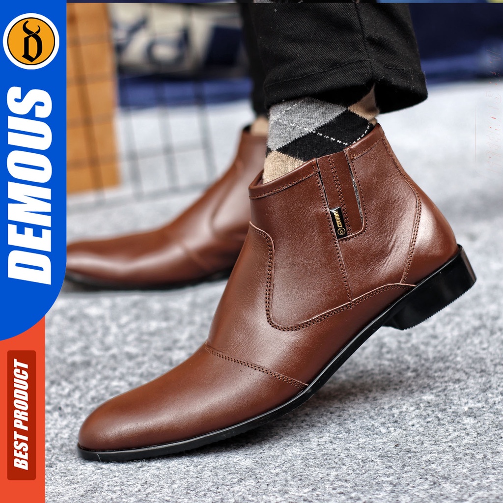 Sepatu Pantofel Pria Sepatu Formal Pria Kulit Asli Zipper Sepatu Pantopel Hitam Kerja Kantor DEMOUS FOX