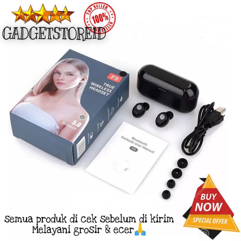 GG - Headset TWS F9 Earphone Bluetooth versi 5.0 5.1 HiFi Earphone wireless headset headphone heands