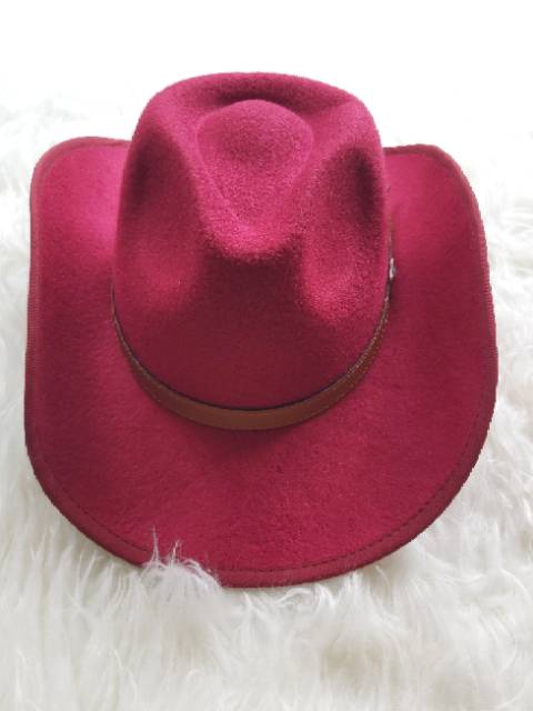 Topi Koboy High Class Koboi  bludru import  fedora Cowboy laken tali gesper