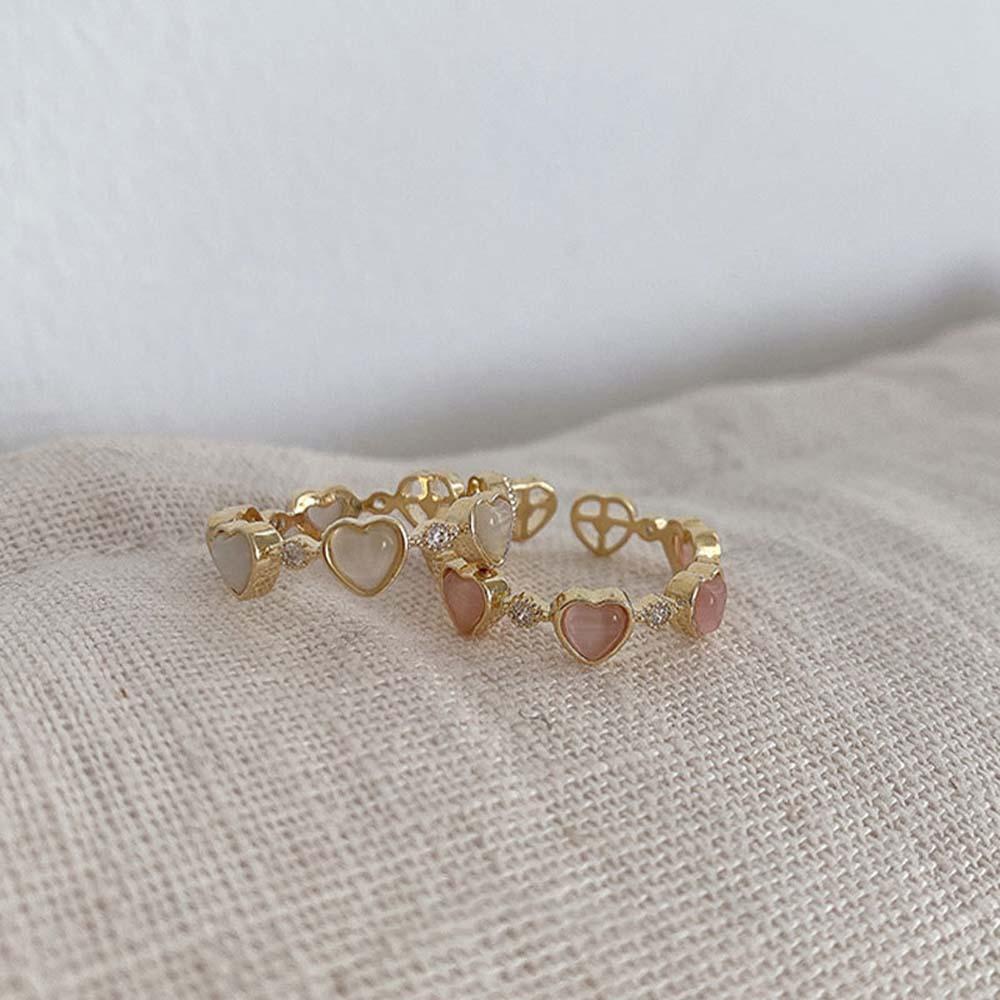 Mxbeauty Cincin Terbuka Hadiah Pesta Cinta Sederhana Hati Korea Geometris Zirkon Perhiasan Fashion