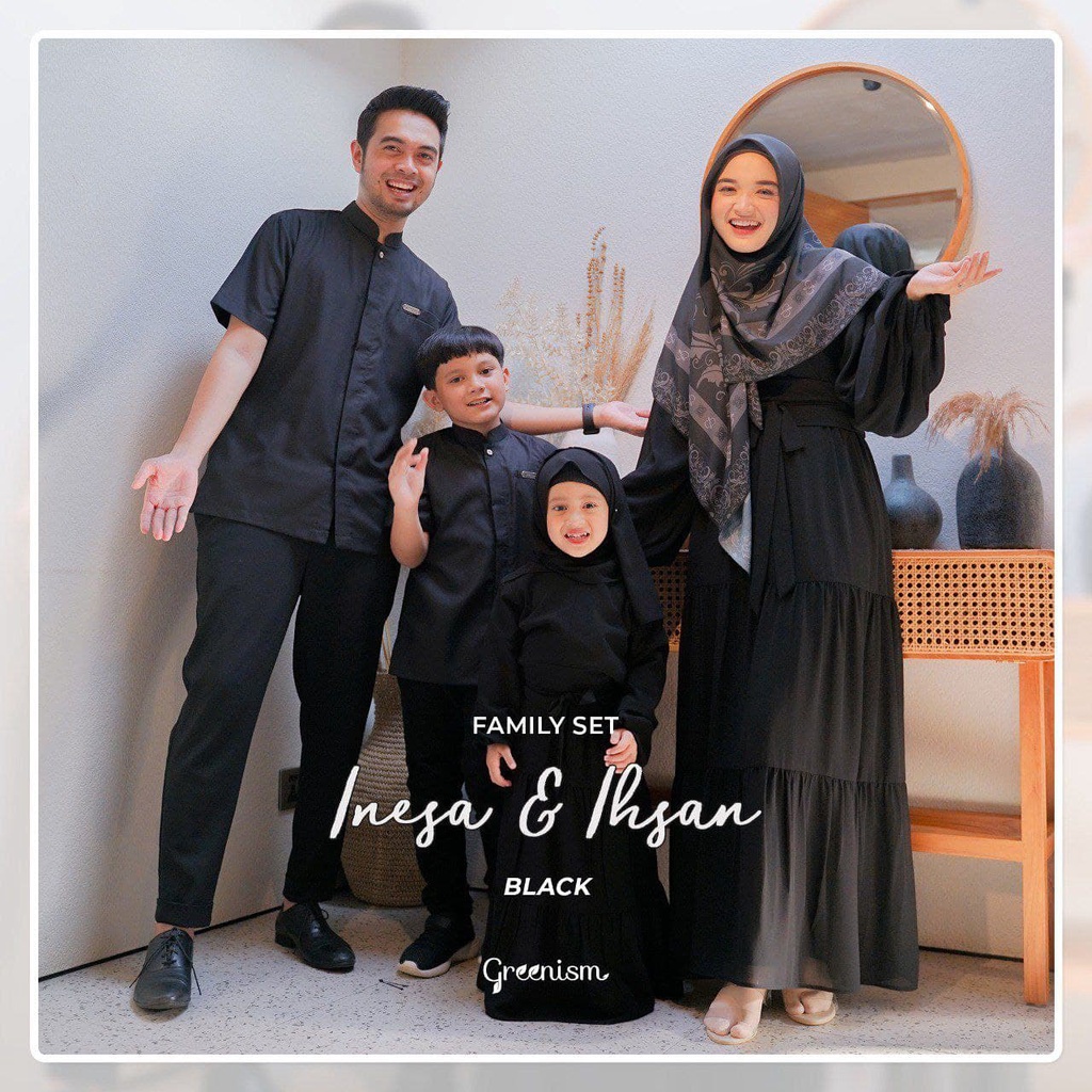 Greenism Sarimbit Raya INESA &amp; IHSAN (Black) Quality Premium Syari'i - Set Family