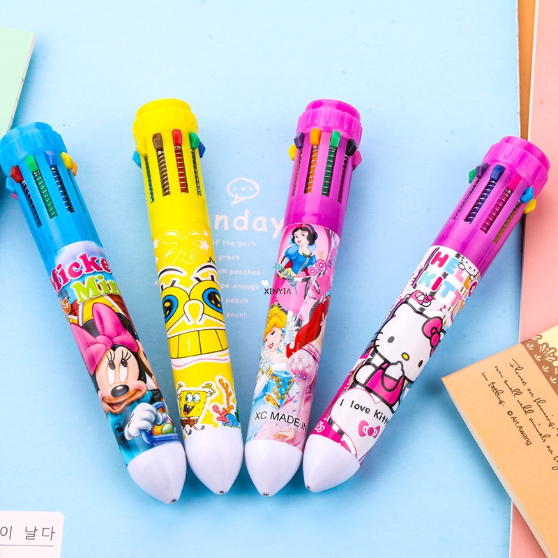 Pulpen Animasi Kartun 10-warna Ballpoint Alat Tulis Pelajar Hadiah