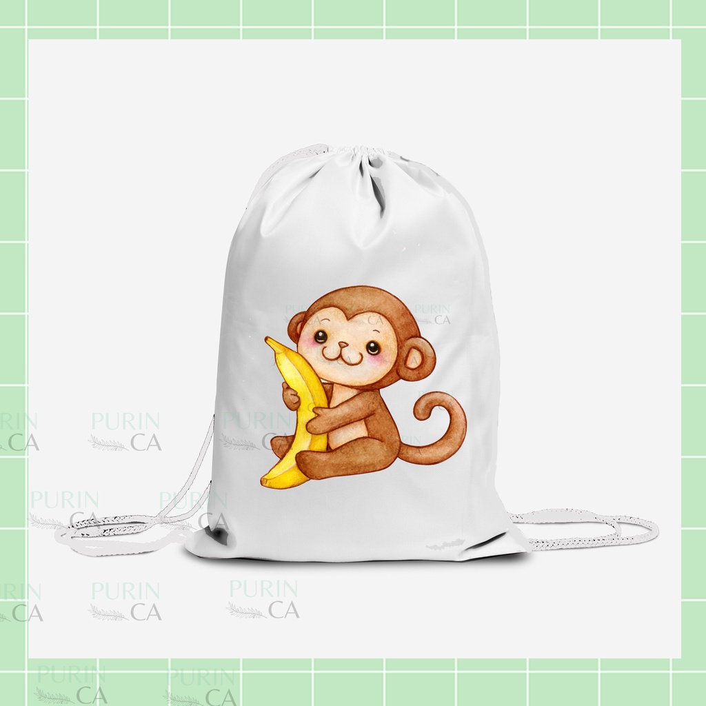 Tas Serut / String Bag Kanvas Animal Lucu