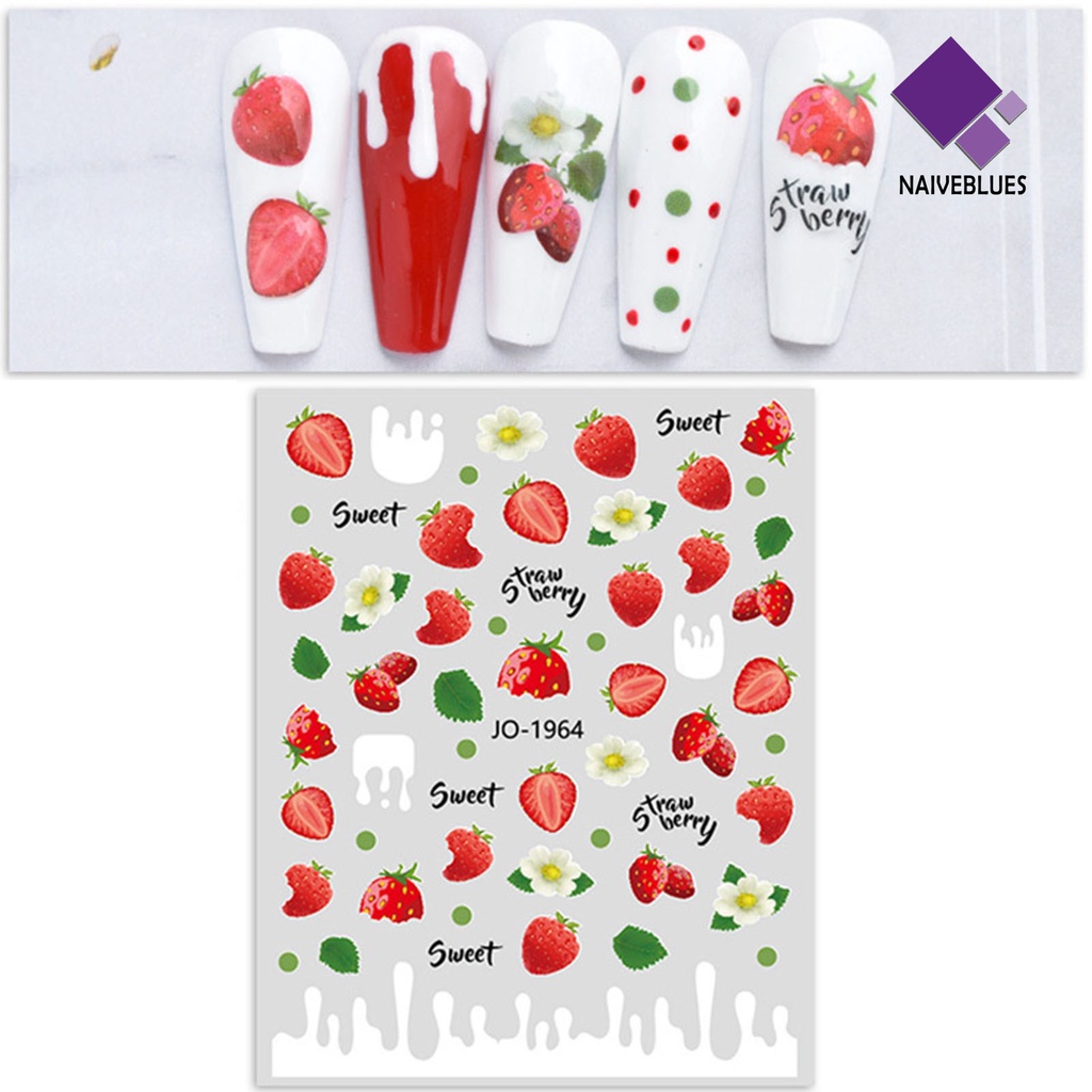 Naiveblue &gt; Stiker Kuku Ultra Tipis Motif Buah Ceri / Strawberry Untuk Nail Art