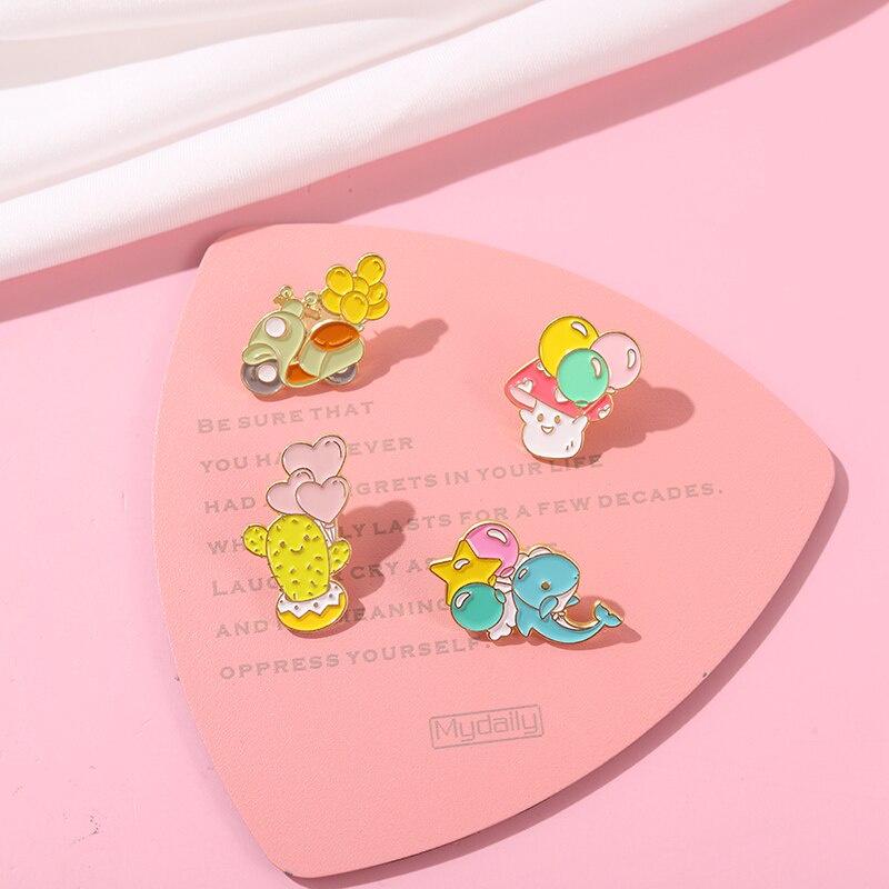 Cartoon Enamel Brooch Colorful Balloons Cactus Dolphin Mushroom Motorcyc Pin DIY Button Pin Denim Jacket Pin Badge Jewelry Gift