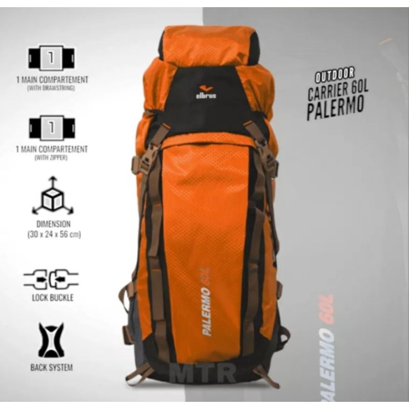 TAS RANSEL CARRIER//GUNUNG ELBERUS PALERMO 60 ltr MURAH MERIAH BERKUALITAS BONUS RAINCOVER