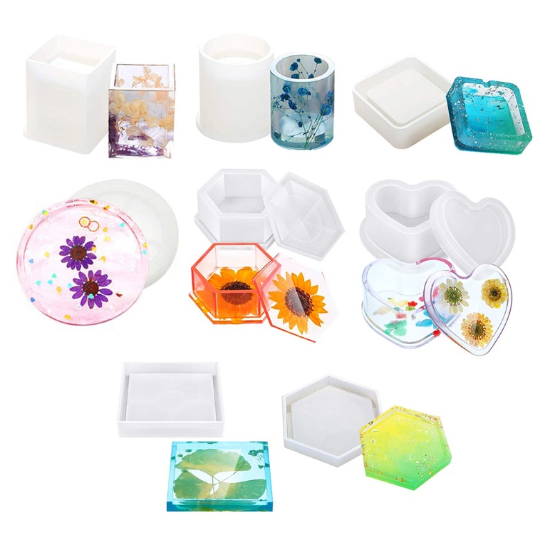 SIY  8Pack Silicone Resin Mold Set Box Mold Pen Holder Mold Bowl Cushion Resin Mold