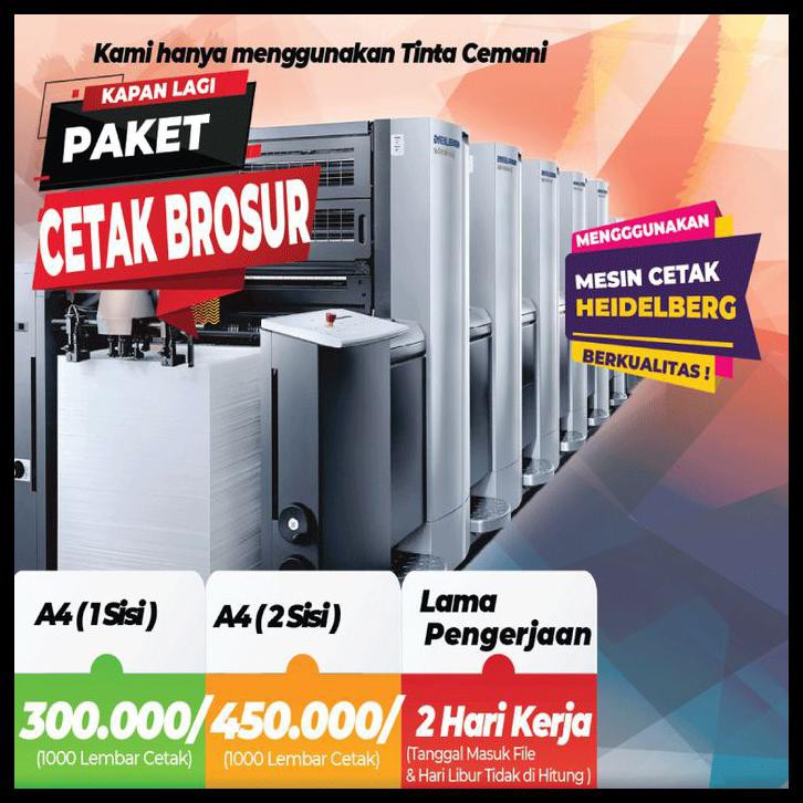 

Cetak Brosur A4 (2 Sisi) 2 rim / 1000 lbr | Art Paper 120 gr Murah !