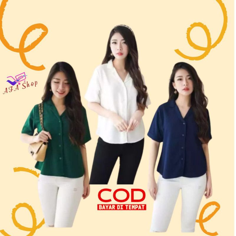 Blouse wanita polos lengan pendek Kekinian | Kemeja Wanita Polos Lengan Pendek Terbaru