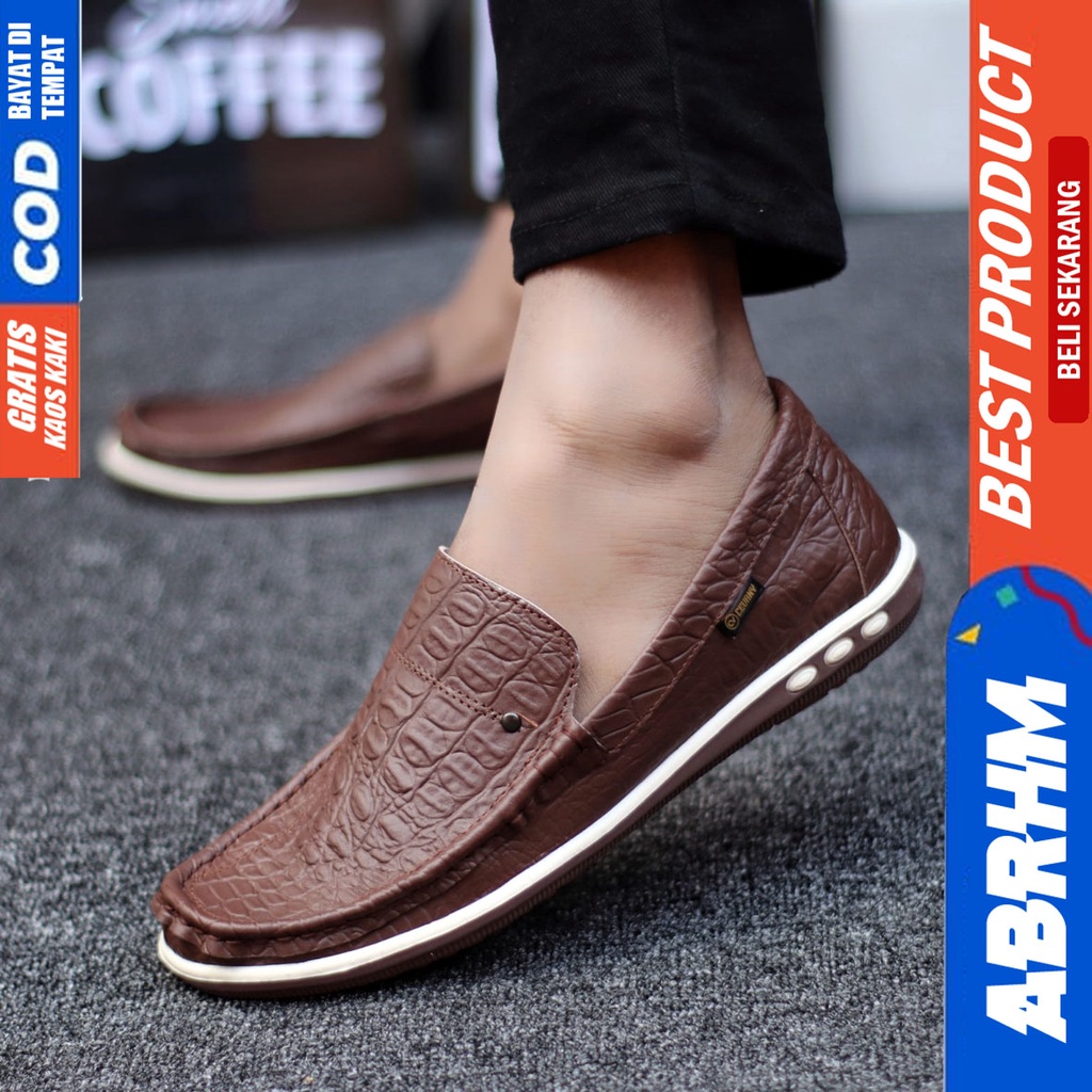 Abrhm Britanic - Sepatu Slip On Casual Pria Kulit Asli Slop Anti Slip Kerja Kantor