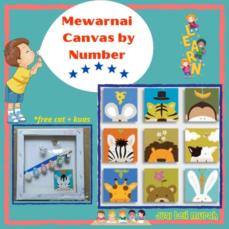 

CHILDREN CANVAS PAINTING COLORING BY NUMBER PRAKARYA ANAK BELAJAR MEWARNAI CAT AIR KANVAS MAINAN