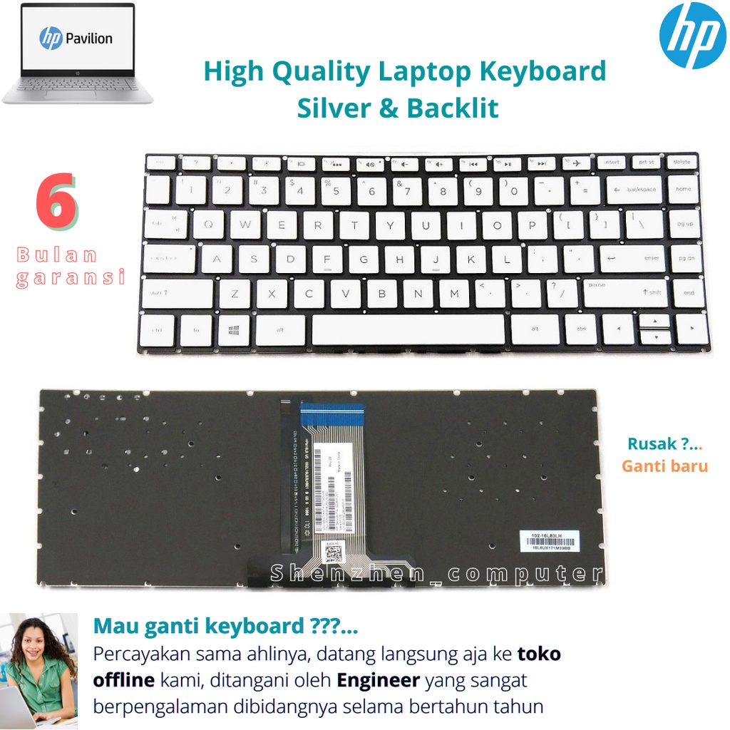 Keyboard HP model 14s-dk0023AU 14s-dk0024AU 14s-dk0073AU 14s-dk0074AU 14s-dk0076AU 14s-dk0077AU Silv
