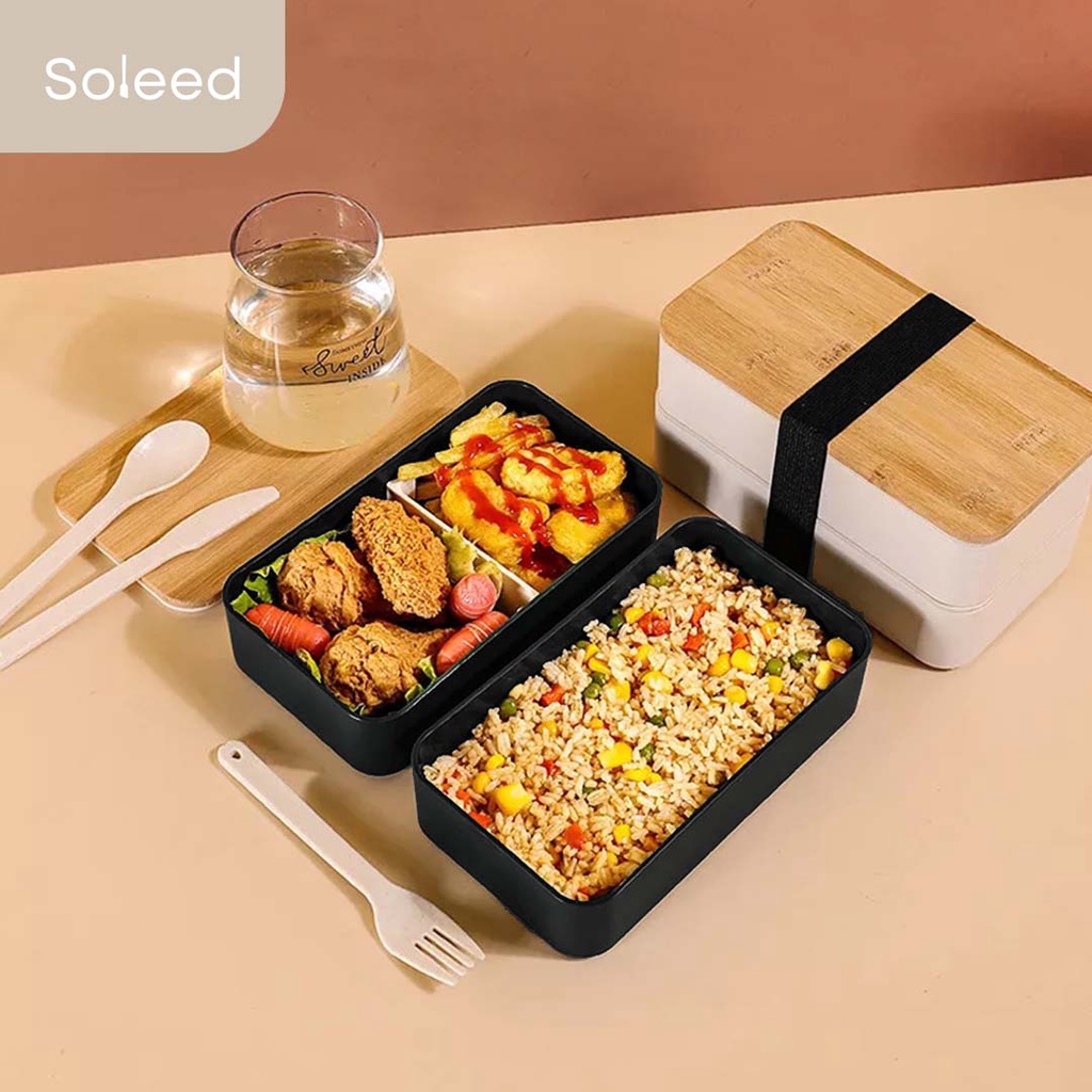 KOTAK MAKAN RANTANG BENTO LUNCH BOX 2 LAYER TUTUP BAMBU JAPAN STYLE