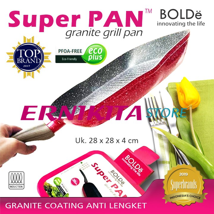 BOLDe SUPER GRILL PAN BLACK PINK 28 CM - Wajan Pemanggang Granite Coating