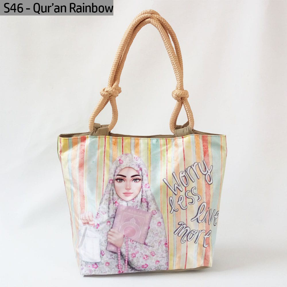 tas wanita - totebag - tas wanita tali sumbu quran rainbow