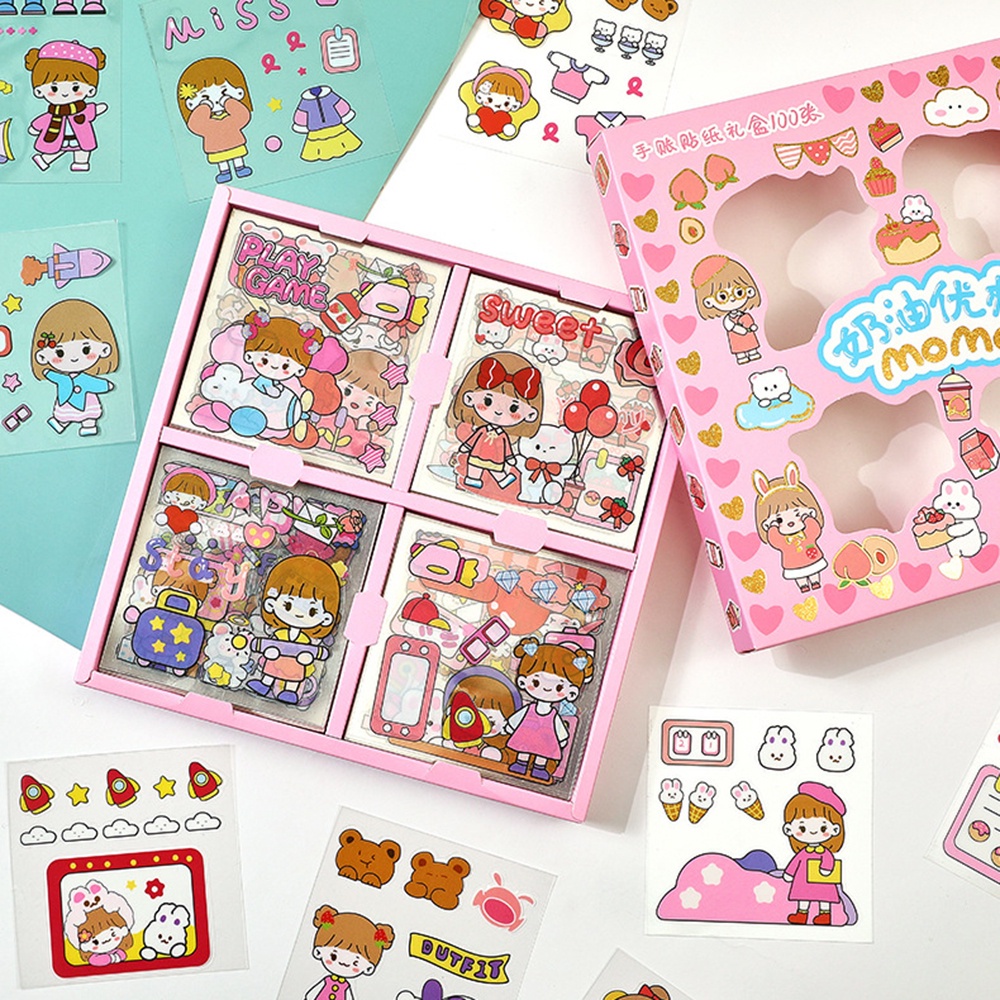 100pcs / Pak Stiker Motif Kartun Untuk Dekorasi Album Foto / Scrapbook Diy