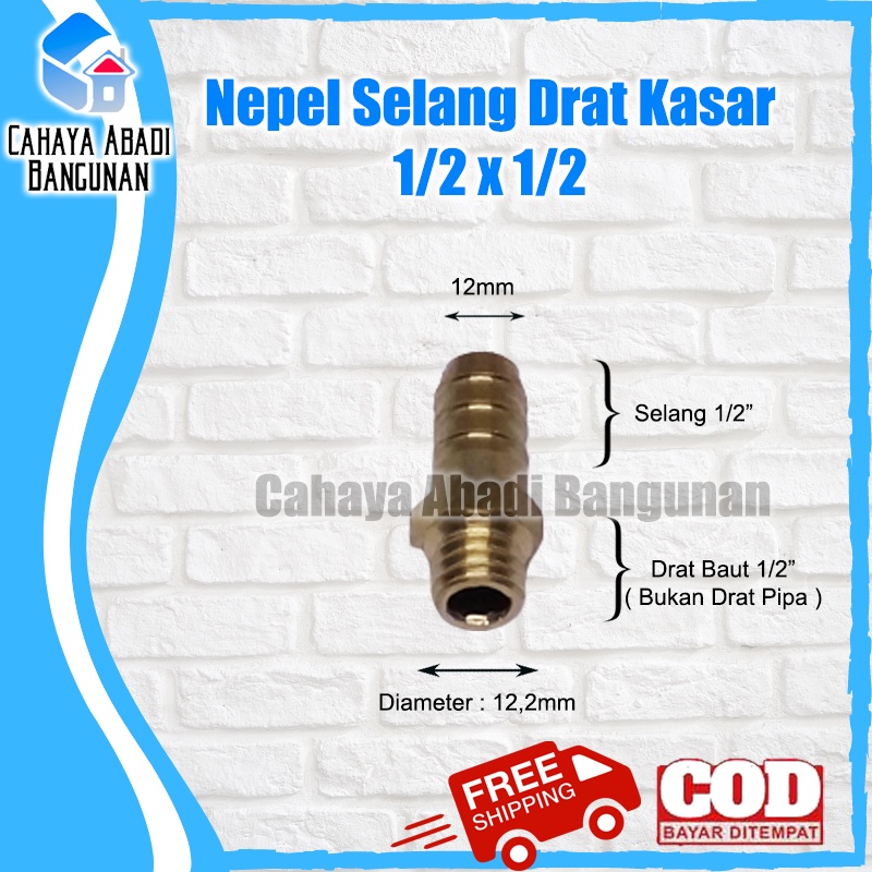 Nepel Selang Drat Kasar 1/2&quot; x 1/2&quot; Inch Inchi Inci