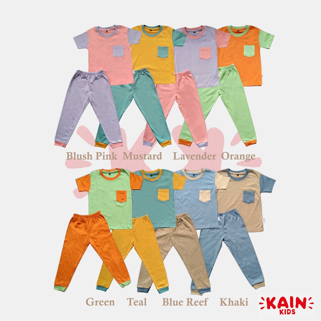 KainKids Setelan Kaos Polos Anak &amp; Celana TWOTONE 1-7Y | Set Pocket Tee Combo Long Pants PK SPTT01