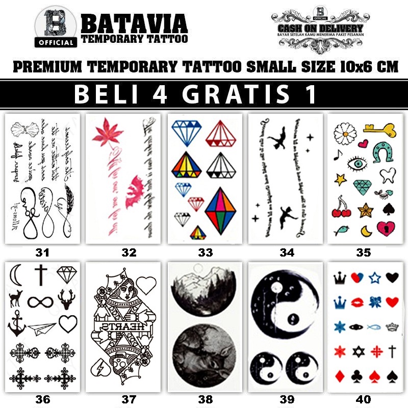 C.O.D ( BELI 4 GRATIS 1 ) BTT-Small1/tattoo Temporary ukuran 10x6cm / tato temporer / tato / tattoo-3