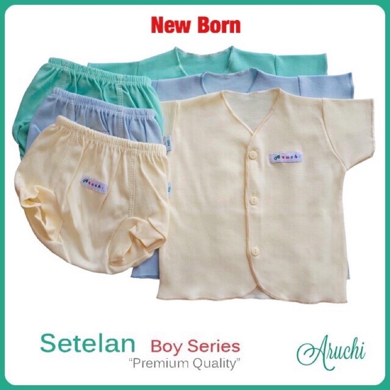 Aruchi Setelan POLOS / SALUR Pendek / Panjang Newborn / NB (1stel)