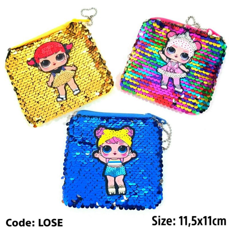 dompet koin gantungan kunci LOL segi sequin glitter usap sisik ikan Lose