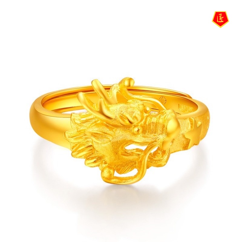 [Ready Stock]3D Gold Couple Couple Rings Dragon and Phoenix Ring