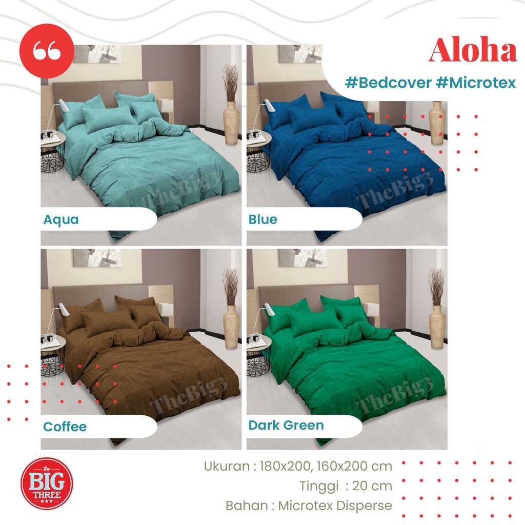 ALOHA Bedcover + Sprei POLOS 180x200 / 160X200 Aqua Silver Pink Blue Orange Dark Pink Dark Green White Coffee Purple Maroon Grey - King Queen 180 160 BC