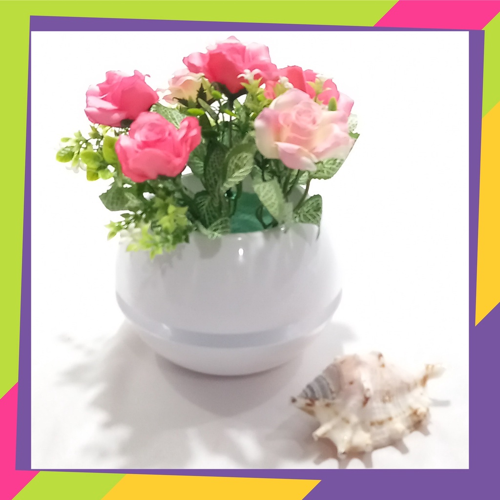 1628D1 / Pot bunga plastik bola plus tanaman bunga Artificial dekorasi gaya Nordic