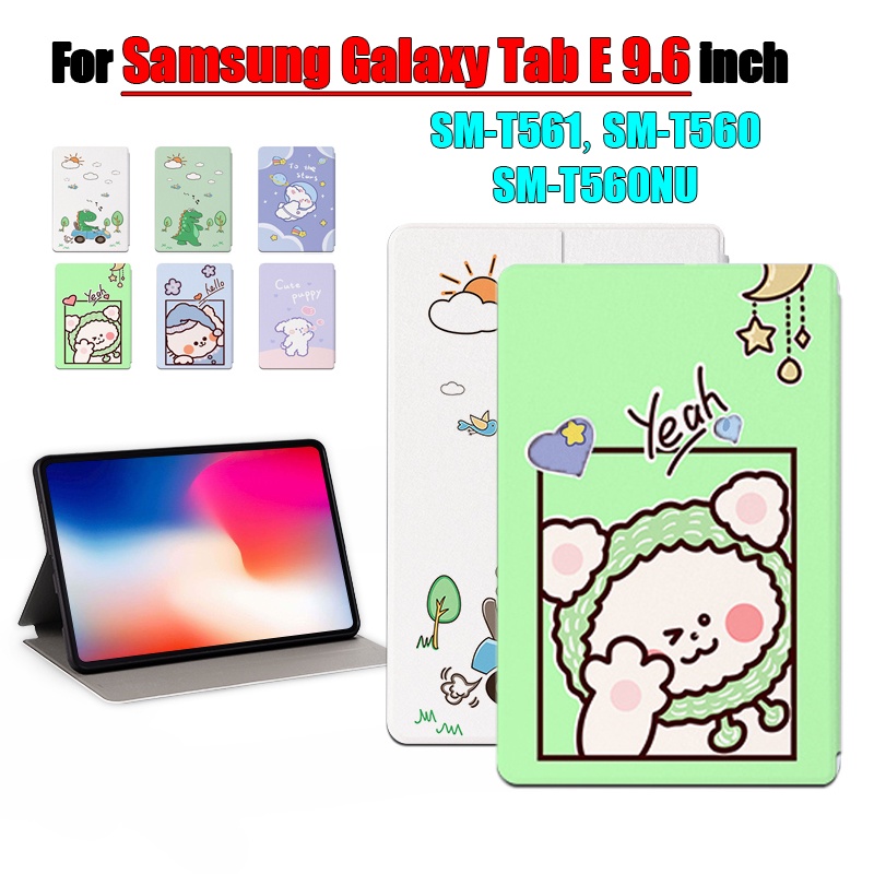 [Stok Ready] Untuk Samsung Galaxy Tab E 9.6 (2015) SM-T560 SM-T561 SM-T560NU 9.6-inci Tablet Pelindung Case Fashion Pola Kartun Anime Stand Flip Cover