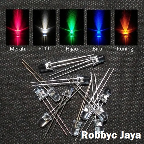 Lampu Bohlam Layangan LED 5mm 1 Warna Biru  / Putih / Merah / Hijau  [ Isi 10 Pcs ]
