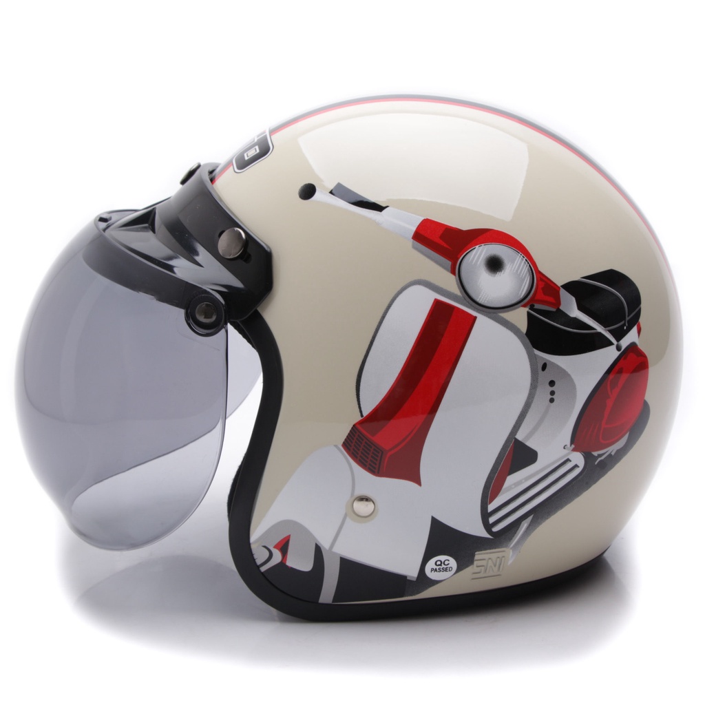 [Helm Dewasa] WTO Helm Retro - Vespa - Cream