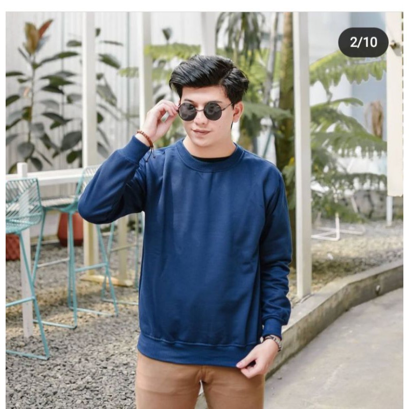 Basic Sweater Polos Fleece Unisex-Navy