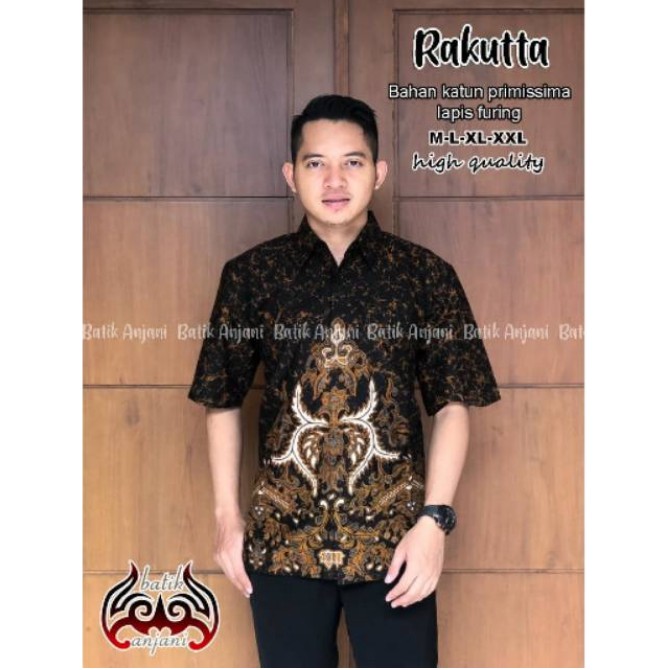 Kemeja Batik Pria ORI ANJANI RAKUTTA Kemeja Pria Lengan pendek Berfuring Batik Solo