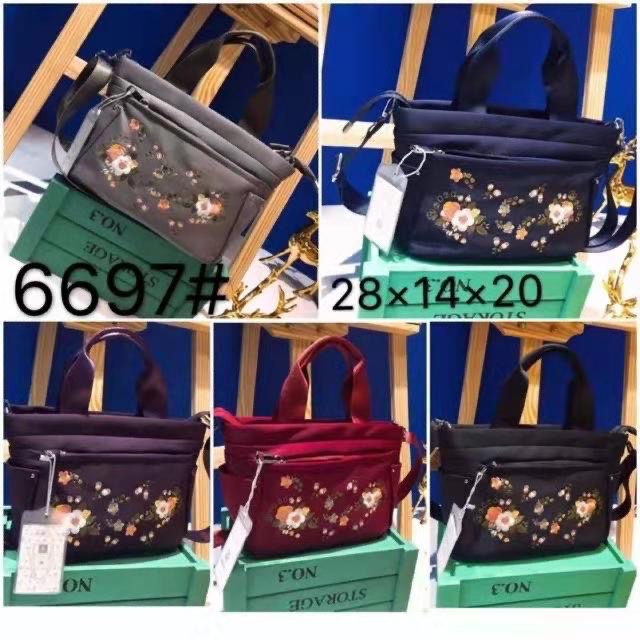 LUCKYMALL Tas Wanita Import Jinjing dan Selempang Totebag Tote Bag BOBO BB6697 6697 Bordir Bunga Bahan Parasut High Super Quality