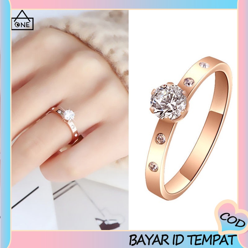 COD Cincin Berlian Imitasi Bahan Titanium Warna Rose Gold Untuk Wanita A one