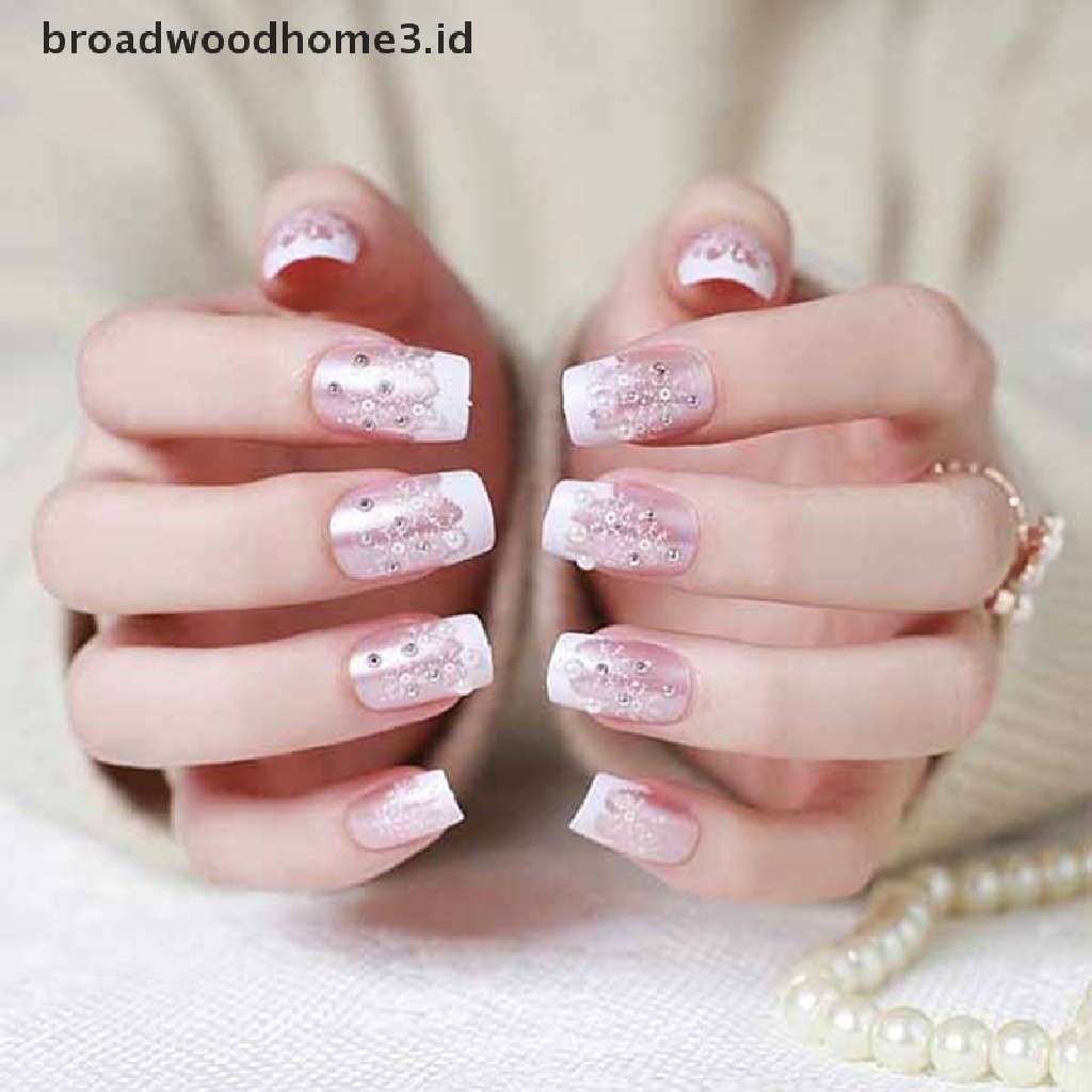 24pcs Kuku Palsu Akrilik Uv Gel Motif Snowflake Untuk Nail art