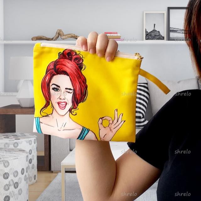 

☛ Pouch Kotak Vintage Pop Art Girl Kuning tanda OK ✼