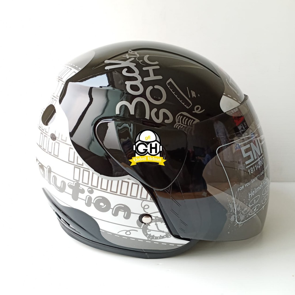 HELM HALF FACE EVOLUTION MOTIF REVOLUTION BLACK MIRIP GM EVO MURAH HELM DEWASA MURAH