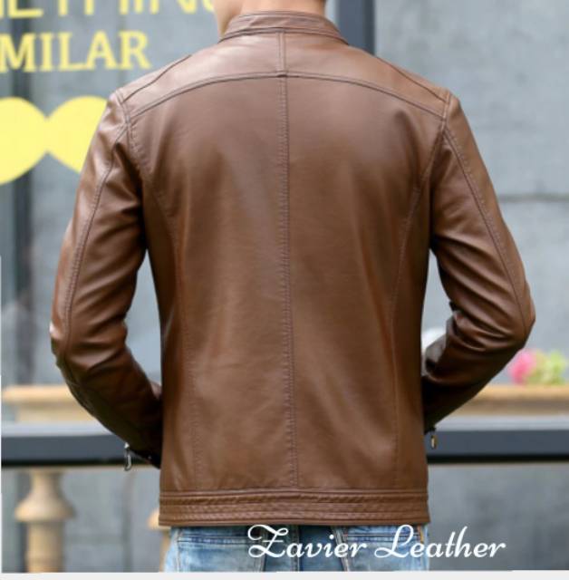 Jaket kulit sintetis pria jaket motor