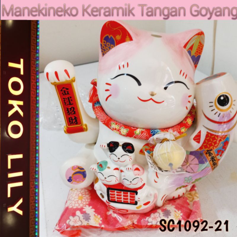 Manekineko Ceramic Large / Maneki Neko Keramik Tangan Goyang Besar