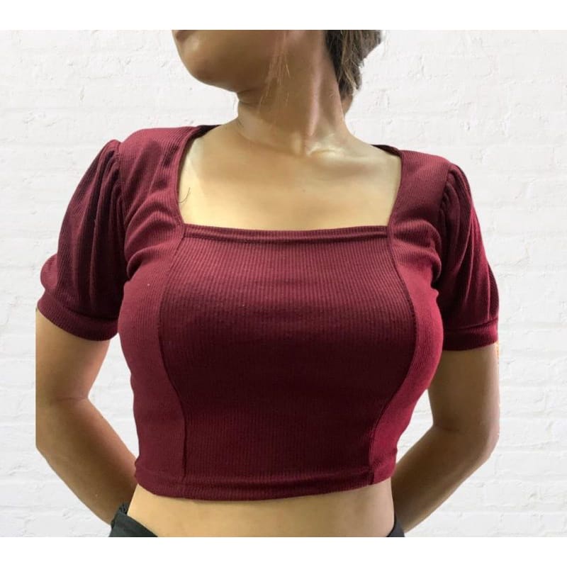 BEFAST - ZEC OOTD Blouse MIJUYA / Velecia Top Rib / Blouse Crop Top Terbaru / Pakaian Wanita Modis / Crop Top Lengan pendek / Blouse Leher Kotak / Fashion Kekinian Remaja ABG / Trendy / Terlaris