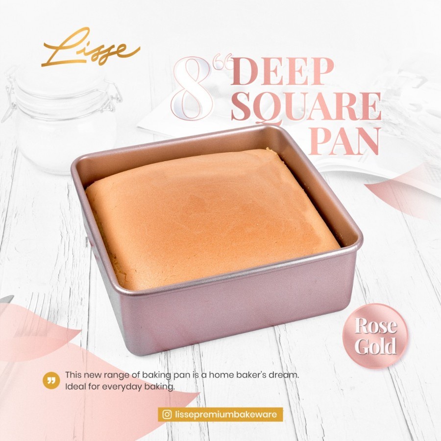 Lisse Deep Square Pan Persegi 8Inch Tanpa Sambungan / loyang persegi 20cm