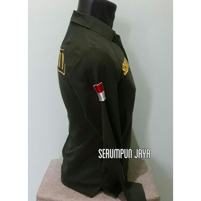 KAOS SECURITY - KAOS KERAH SECURITY HIJAU ARMY PANJANG - KAOS SECURITY LOGO KUNING FULL BORDIR