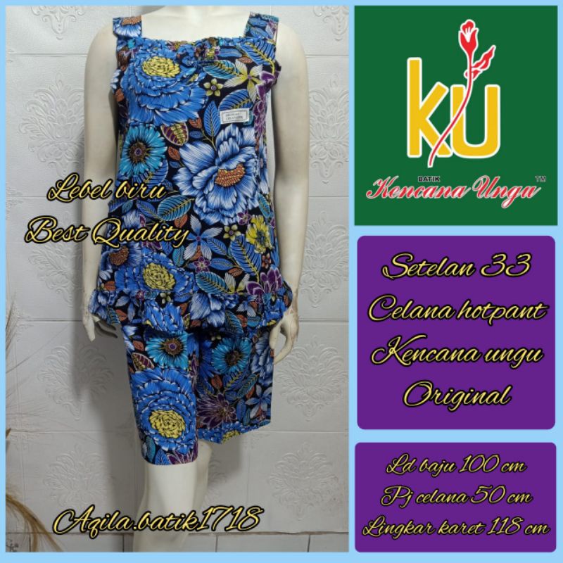 SETELAN HOTPANT 33 KENCANA UNGU LEBEL BIRU