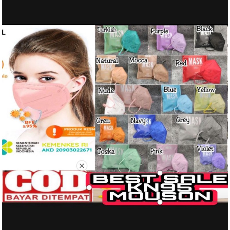 MASKER KN95 5PLY MOUSON EMBOS 10 WARNA WARNI & MIX Masker KN95 Mouson 5Ply Warna Warni Isi 10 Pcs