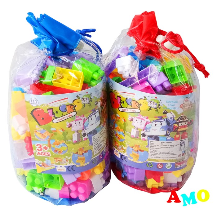 Mainan Edukasi Anak cewek cowok BLOK susun HAPPY TIME 114 PCS - MAINAN BANGUNAN EDUKASI SUSUNAN MOTORIK ANAK
