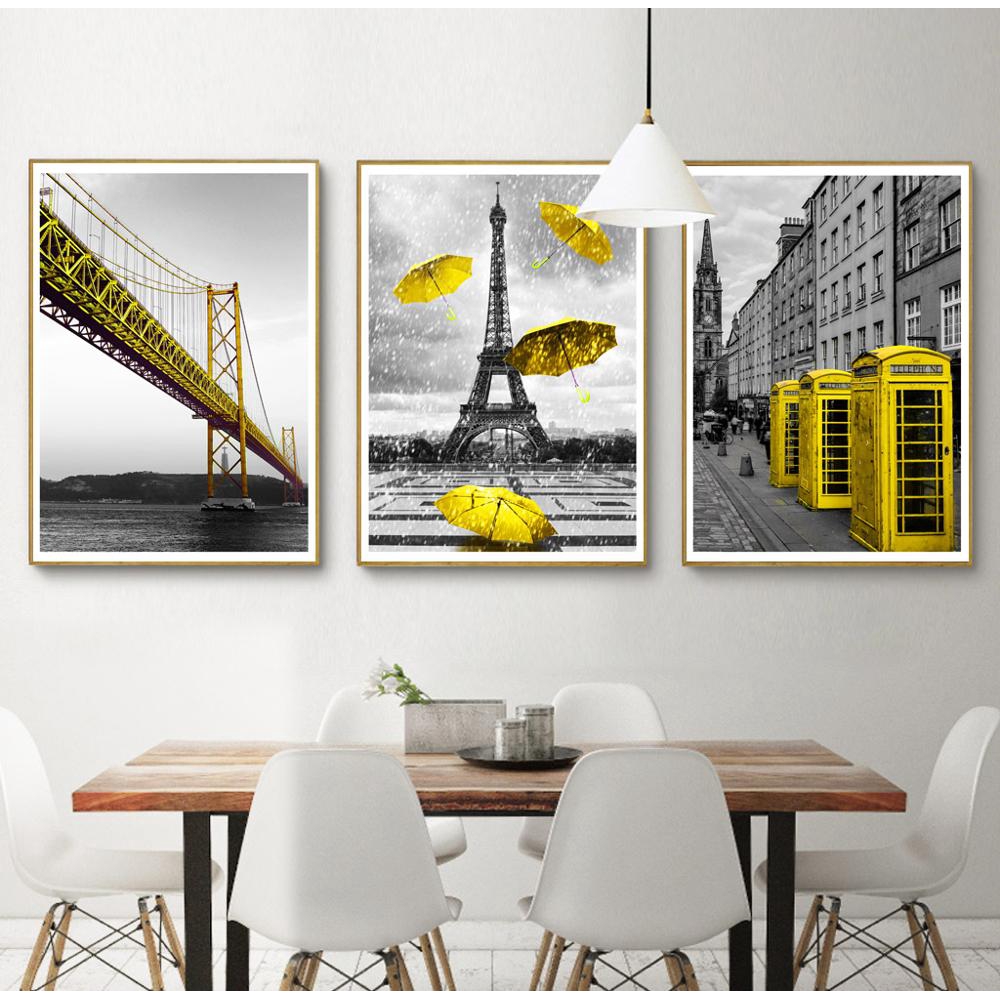 Yellow Landscape Bridge Tower Wall Art Poster Prints Canvas Painting Wall Pictures For Living Room Nordic Decoration Unframed Shopee Indonesia