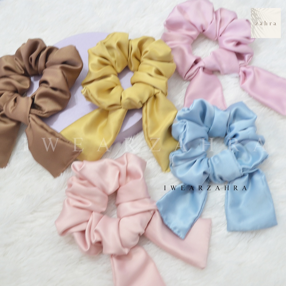 SCRUNCHIE PITA VELVET  - Korea pita velvet ikat rambut bunny kelinci semi kilap lembut iket iketan cepol cemol satin kuncir hijab